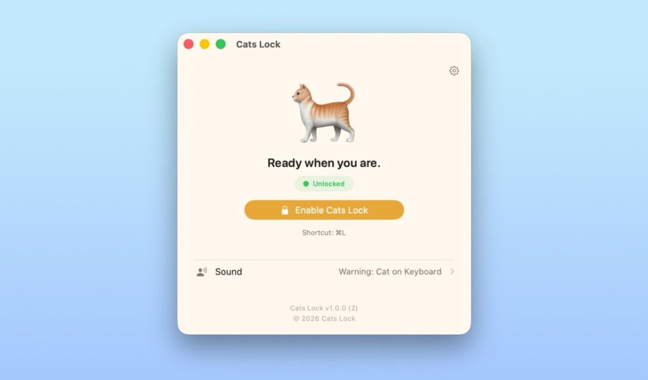 Cats Lock je Mac aplikacija za blokiranje neželjenog unosa tipkovnicom dok vam se mačka šeće po računalu