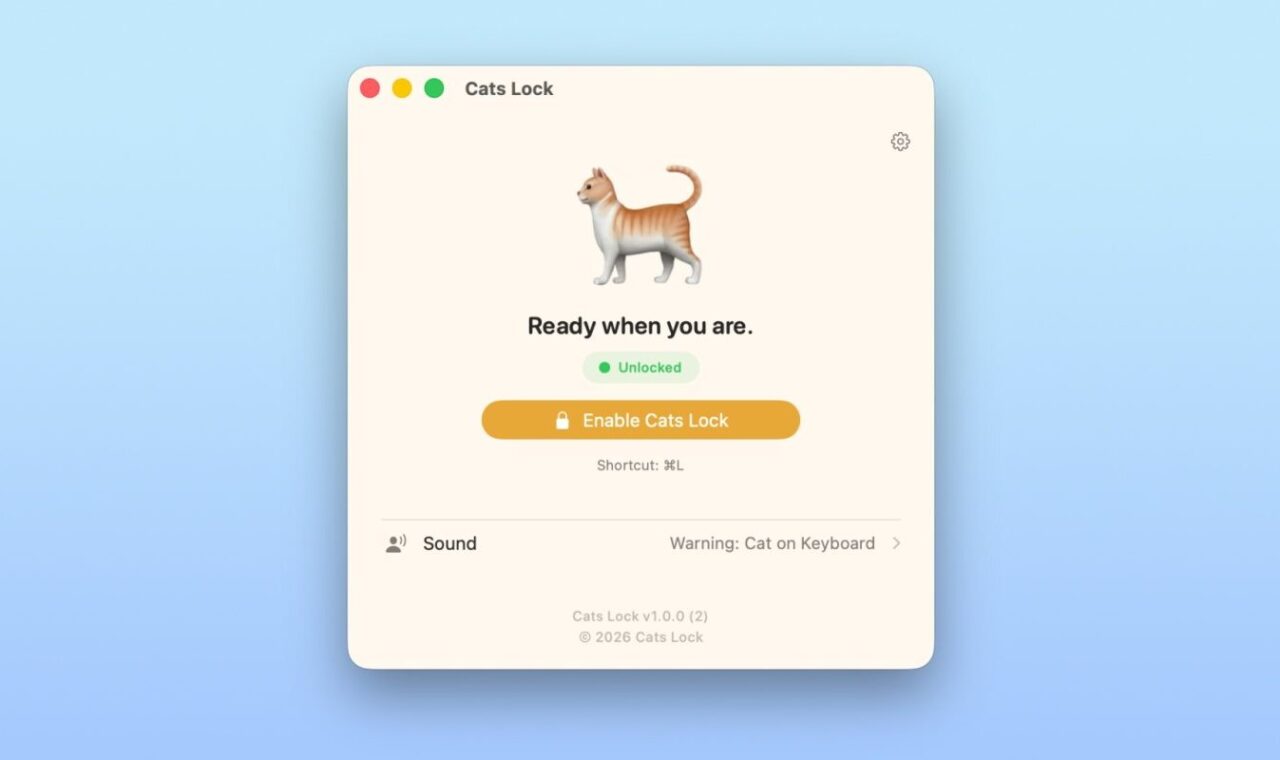 Cats Lock je Mac aplikacija za blokiranje neželjenog unosa tipkovnicom dok vam se mačka šeće po računalu