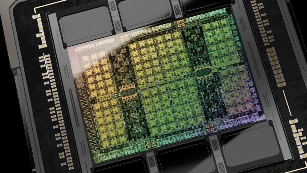 Nvidia Hopper H100 čip, ilustracija AI GPU hardvera