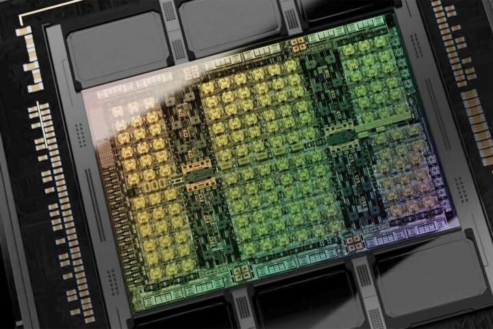 Nvidia Hopper H100 čip, ilustracija AI GPU hardvera