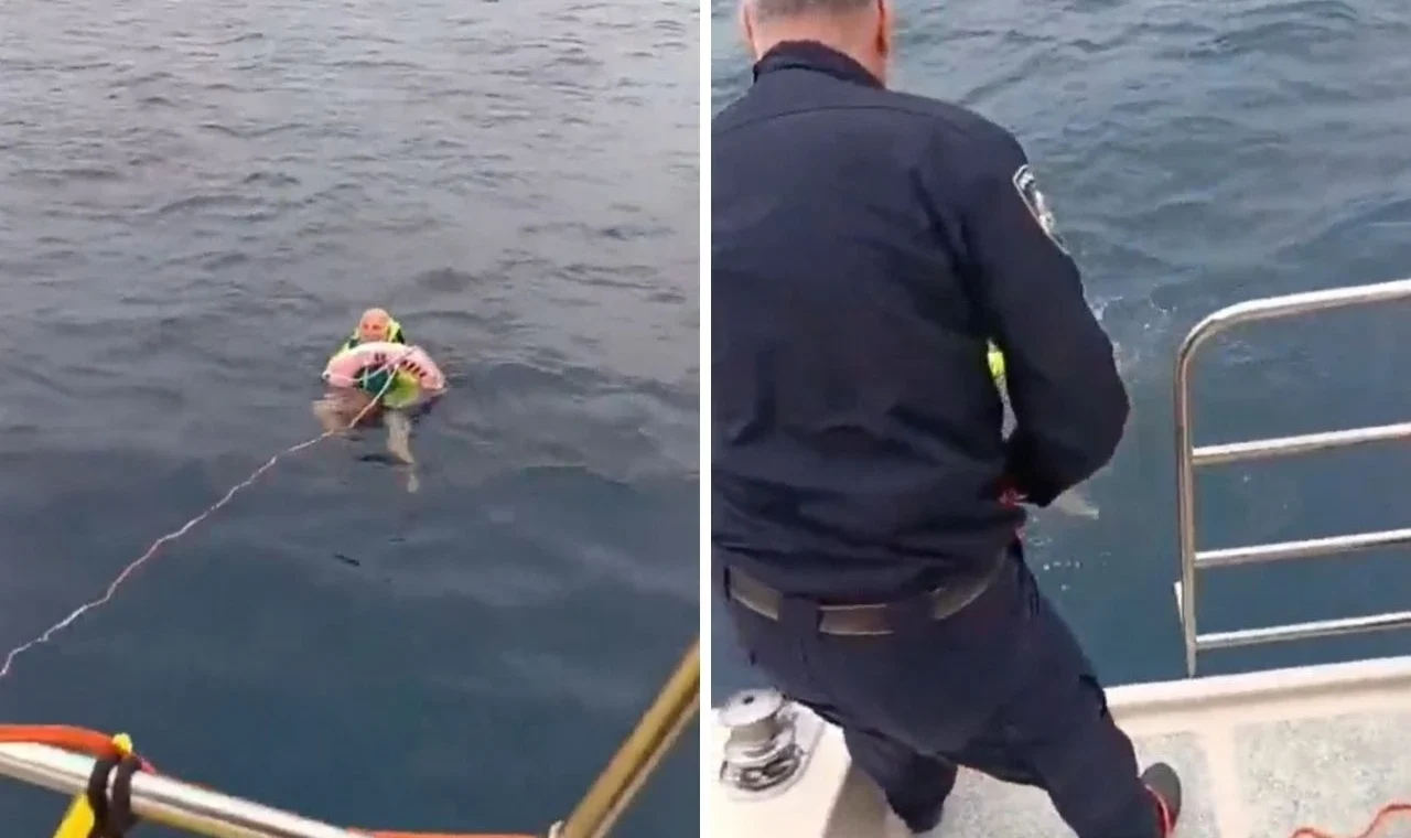 Pomorska policija spašava muškarca iz mora.