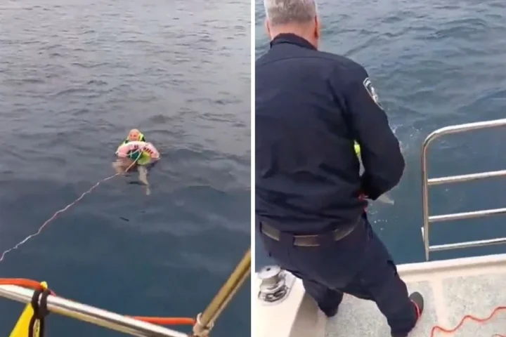Pomorska policija spašava muškarca iz mora.