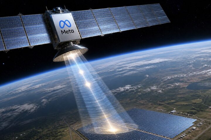 Koncept satelita koji šalje solarnu energiju prema Zemlji za Meta podatkovne centre