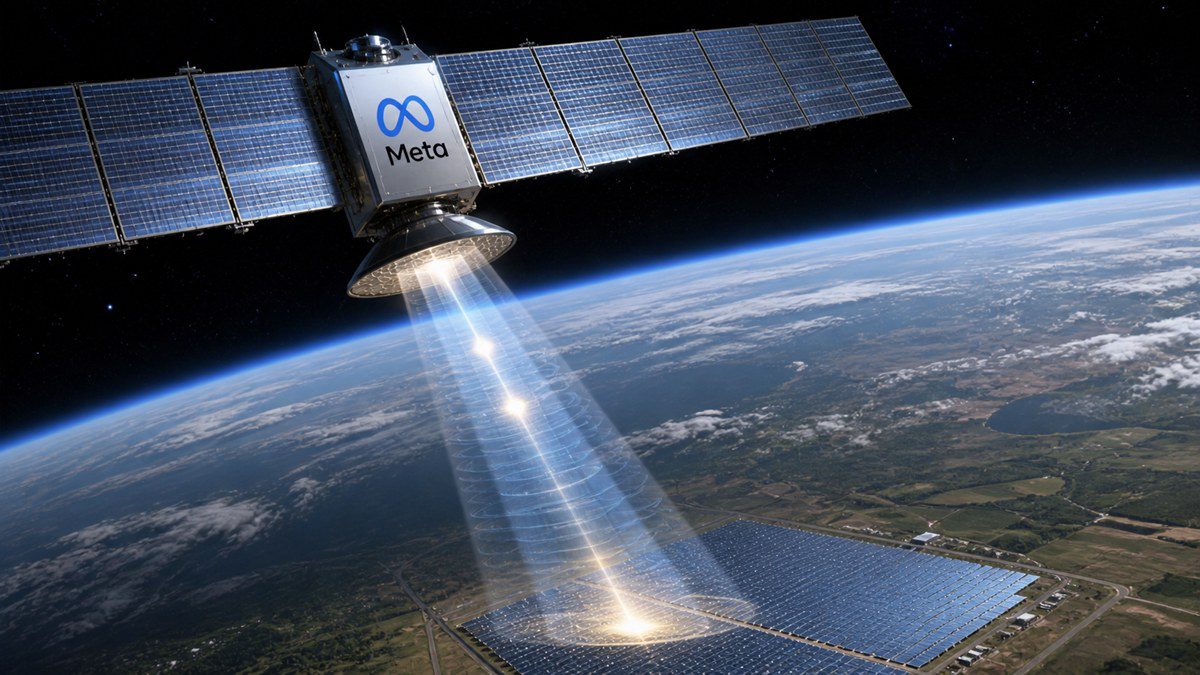 Koncept satelita koji šalje solarnu energiju prema Zemlji za Meta podatkovne centre