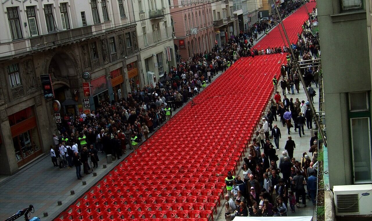 Sarajevo Red Line chair installation