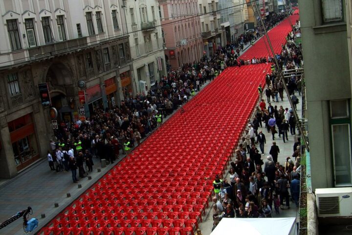 Sarajevo Red Line chair installation