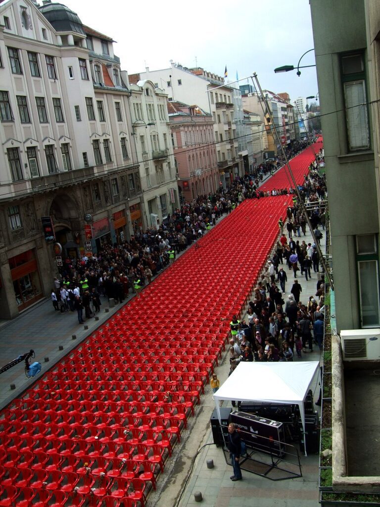 Sarajevo Red Line chair installation