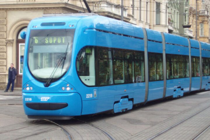 Zagreb tram in city traffic