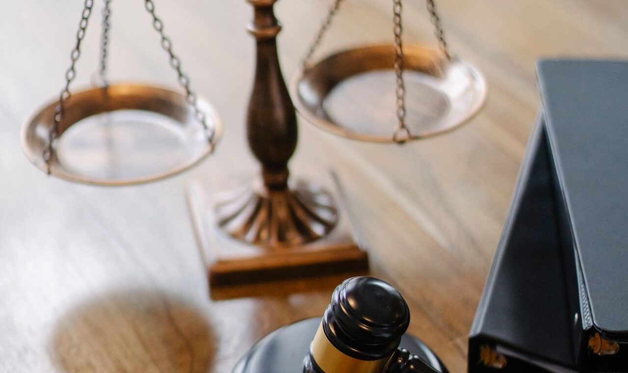 Court documents and gavel