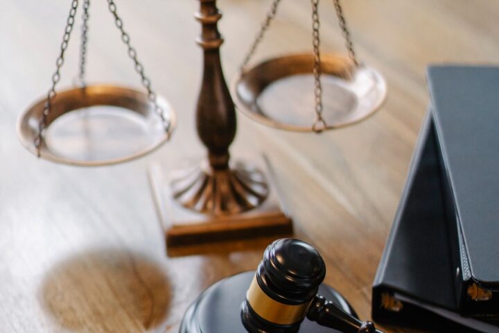 Court documents and gavel