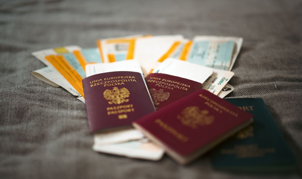 Passport and travel documents as border crossing illustration