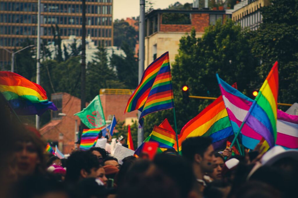 Rainbow pride flag at a public gathering