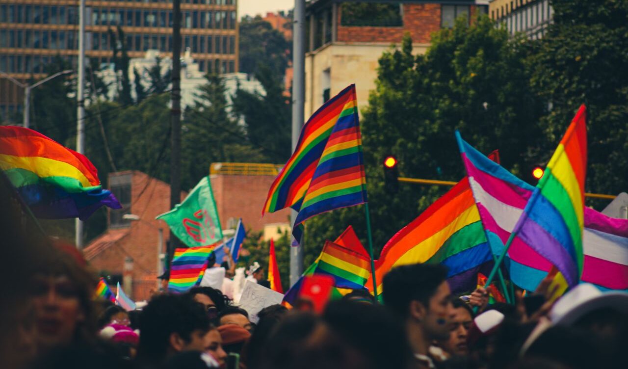 Rainbow pride flag at a public gathering