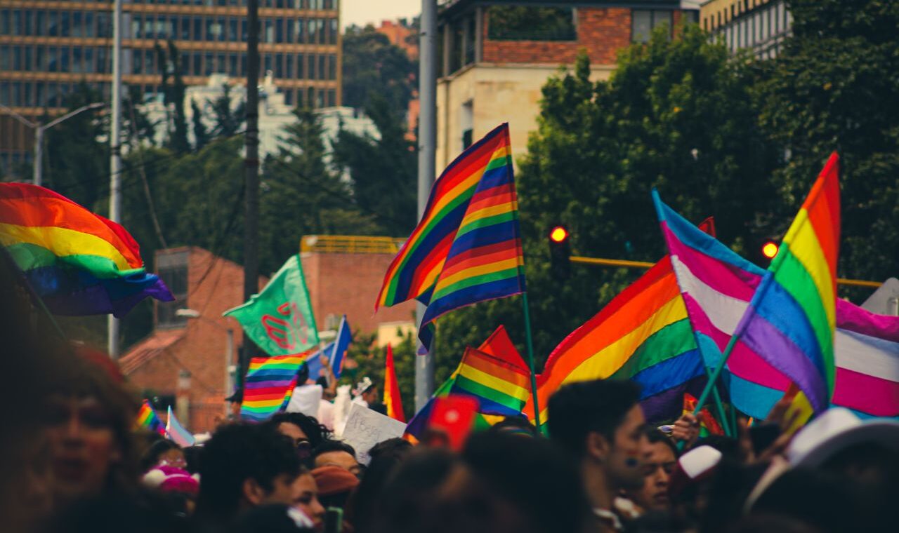 Rainbow pride flag at a public gathering