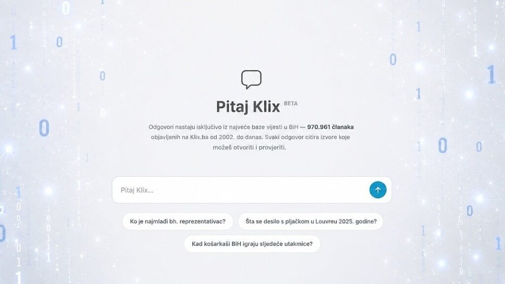 Klix predstavio Pitaj Klix, AI asistenta koji odgovara iz arhive objavljenih članaka