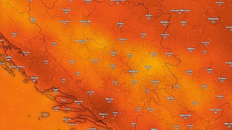 Narančasti meteoalarm zbog vrućine: u Hercegovini do 39 stupnjeva, stižu i pljuskovi