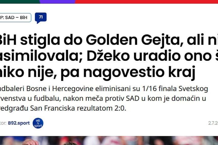 Regionalni mediji: BiH ispala sa Svjetskog prvenstva nakon poraza od SAD-a