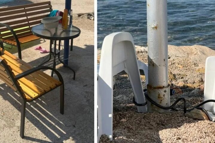 Na plaži u Turnju lančano vežu ležaljke, stolove i klupe pa drugi teško nalaze mjesto
